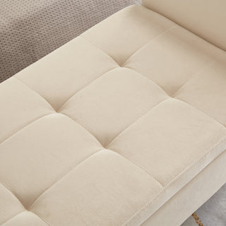 Sunvega Beige Velvet Upholstered Storage Bench with Tufted Design for Bedroom