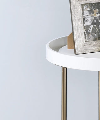 Sunvega Mid-Century White Lipped Edge Side Table with Copper Metal Legs