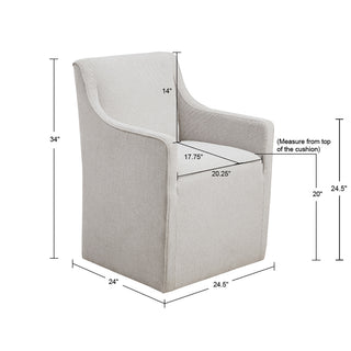 Sunvega Classic Slipcovered Dining Arm Chair with Hidden Casters and Piping Detail