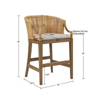 Sunvega Handcrafted Natural Rattan and Linen Upholstery Counter Stool