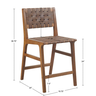 Sunvega Faux Leather Woven Counter Stool with Solid Wood Frame 24 Inch Height