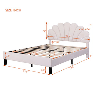 Sunvega Queen Size Upholstered Platform Bed with Flower Pattern Velvet Headboard