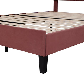 Sunvega Queen Size Upholstered Platform Bed with Flower Pattern Velvet Headboard