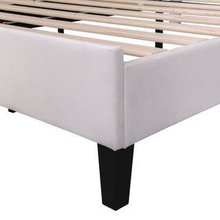 Sunvega Queen Size Upholstered Platform Bed with Flower Pattern Velvet Headboard