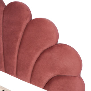 Sunvega Queen Size Upholstered Platform Bed with Flower Pattern Velvet Headboard