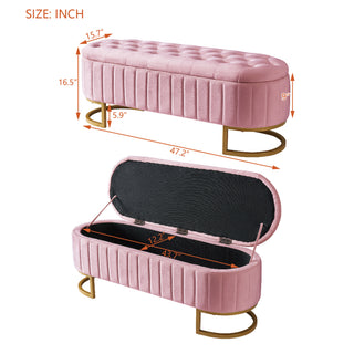 Sunvega Elegant Upholstered Velvet Storage Ottoman with Button-Tufted Design and Metal Legs