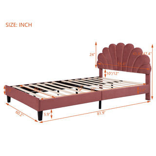 Sunvega Queen Size Upholstered Platform Bed with Flower Pattern Velvet Headboard
