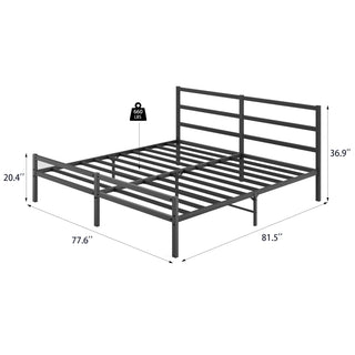Sunvega Metal Platform Bed Frame with Headboard for Modern Bedroom No Box Spring