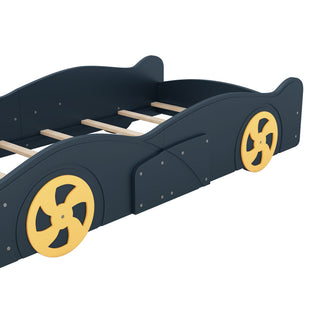 Sunvega Twin Size Race Car Bed with Wheels Storage and Sturdy Wood Construction