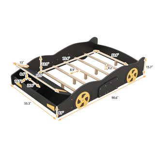 Sunvega Twin Size Race Car Bed with Wheels Storage and Sturdy Wood Construction