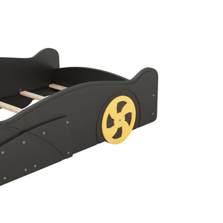 Sunvega Twin Size Race Car Bed with Wheels Storage and Sturdy Wood Construction