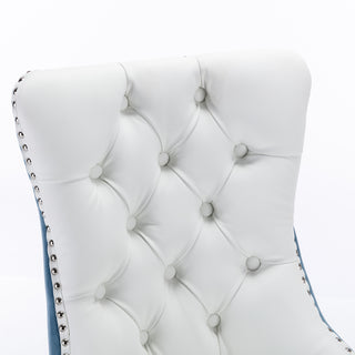 Sunvega Modern Tufted PU and Velvet Upholstered Dining Chair with Wood Legs and Nailhead Trim