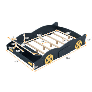 Sunvega Twin Size Race Car Bed with Wheels Storage and Sturdy Wood Construction
