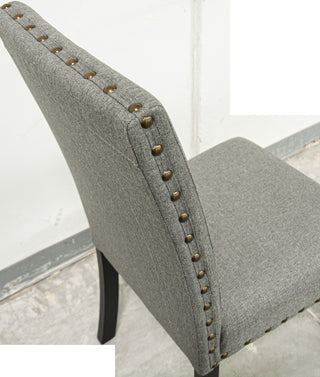 Sunvega Modern Set of 2 Grey Fabric Dining Chairs with Plush Cushion and Nailhead Trim