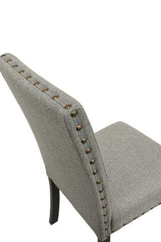 Sunvega Modern Set of 2 Grey Fabric Dining Chairs with Plush Cushion and Nailhead Trim