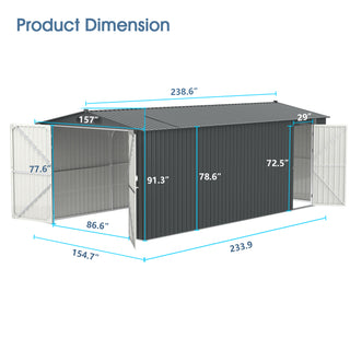 Sunvega 20x13 FT Outdoor Metal Garage Shed with 2 Lockable Doors and 4 Vents