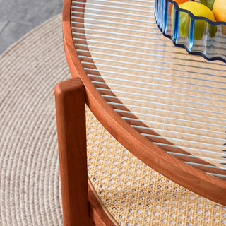 Sunvega Chinese Style White Solid Wood and Imitation Rattan Rectangular Coffee Table