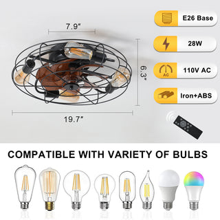 Sunvega Modern Enclosed Caged Ceiling Fan With Light Remote Control Reversible Motor