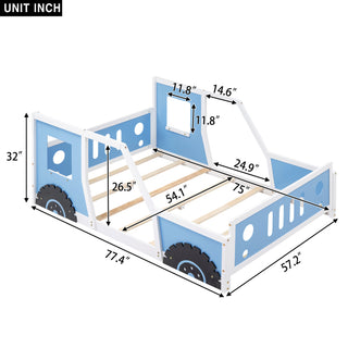 Sunvega Twin Size Blue Classic Car-Shaped Platform Bed with Wheels