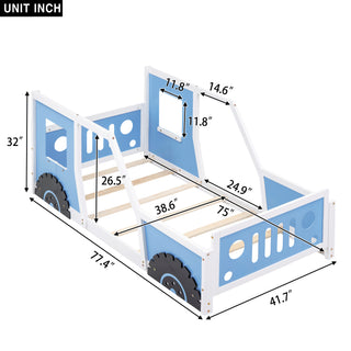 Sunvega Twin Size Blue Classic Car-Shaped Platform Bed with Wheels