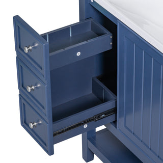 Sunvega 36 Inch Bathroom Vanity Cabinet Base with Drawers and Open Shelf in Black