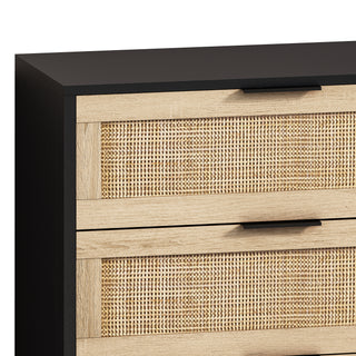 Sunvega Modern Natural Rattan 6 Drawer Dresser with Wood Legs for Bedroom Storage