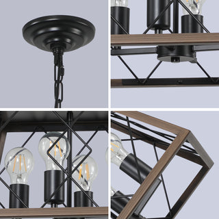 Sunvega 16" Black Industrial 4-Light Pendant Chandelier with Modern Metal Cage Design