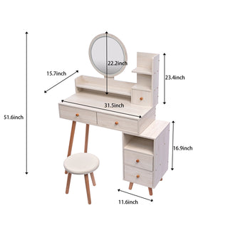 Sunvega Vanity Table with Touch Control LED Mirror and Cushioned Stool, Large Storage Cabinet