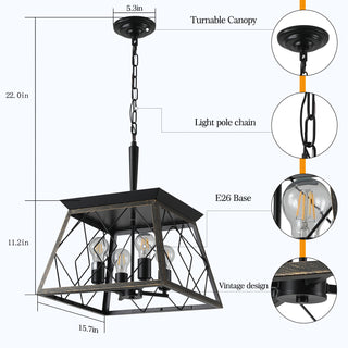 Sunvega Adjustable 4-Light Farmhouse Chandelier for Dining Room Oak