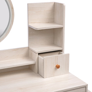 Sunvega Vanity Table with Touch Control LED Mirror and Cushioned Stool, Large Storage Cabinet