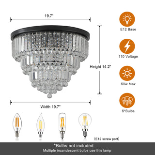 Sunvega Luxury Crystal Flush Mount Ceiling Light with Black Finish and 6-Light