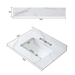 Sunvega Sintered Stone Vanity Top with Ceramic Undermount Sink and Backsplash