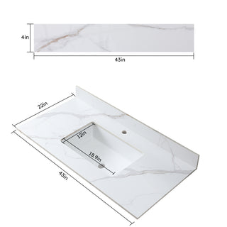 Sunvega 43x22 Inch Sintered Stone Vanity Top with Ceramic Sink and Backsplash