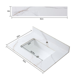 Sunvega 31 Inch Sintered Stone Vanity Top with Ceramic Sink and Backsplash