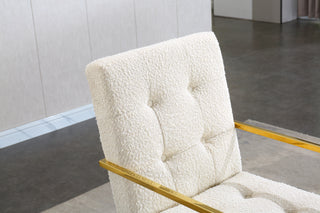 Sunvega Modern Linen Dining Arm Chair with Tufted Design and Gold Metal Base
