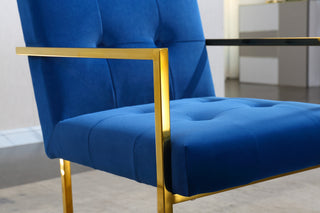 Sunvega Modern Linen Dining Arm Chair with Tufted Design and Gold Metal Base