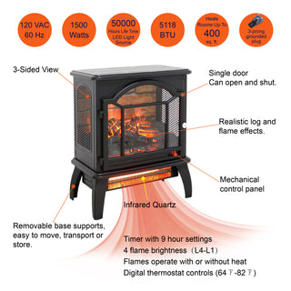 Sunvega 18 Inch 3D Electric Infrared Quartz Fireplace Stove with Remote Control
