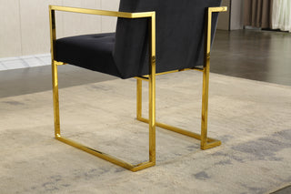 Sunvega Modern Linen Dining Arm Chair with Tufted Design and Gold Metal Base