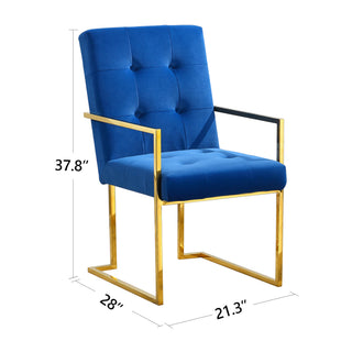 Sunvega Modern Linen Dining Arm Chair with Tufted Design and Gold Metal Base