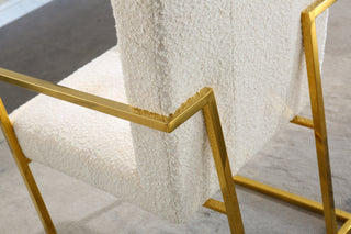 Sunvega Modern Linen Dining Arm Chair with Tufted Design and Gold Metal Base