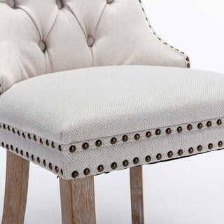 Sunvega Modern High-end Tufted Linen Upholstered Dining Chair with Wood Legs Nailhead Trim