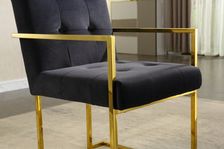 Sunvega Modern Linen Dining Arm Chair with Tufted Design and Gold Metal Base