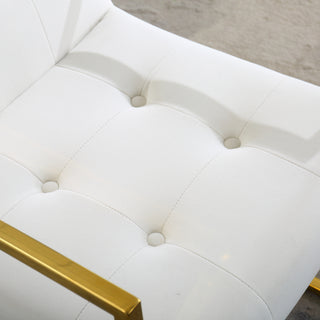 Sunvega Modern Linen Dining Arm Chair with Tufted Design and Gold Metal Base