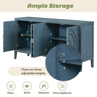 Sunvega Retro Sideboard Door with Circular Groove Design Round Metal Handle for Entrance