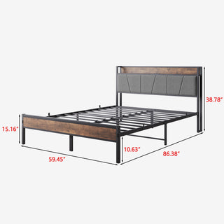 Sunvega Full Size Bed Frame with Storage Headboard and Charging Station Outlets