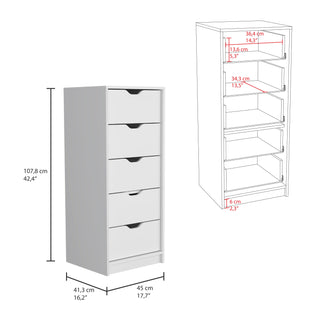 Sunvega White 5 Drawer Tall Dresser with Pull Out System Compact Size