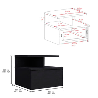 Sunvega Blue Floating Nightstand With Drawer And Shelves For Storage And Decor