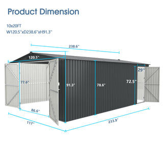 Sunvega 10x20 FT Heavy Duty Anti UV Galvanized Steel Garage Storage Shed