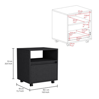 Sunvega White Nightstand with Drawer and Casters for Bedroom or Living Room