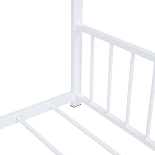 Sunvega Pink Full Size Metal House Bed with Playhouse Roof Design for Kids
